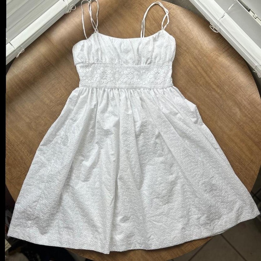Donna Morgan Cotton Blend Whimsy White lace eyelet floral dress